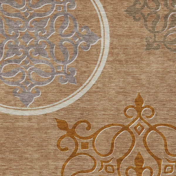 Homeroots 3' Artichoke Green Brown Ivory Floral Medallion Washable Area Rug For Indoor And Outdoor Spaces 8' X 10' Polyester 591402