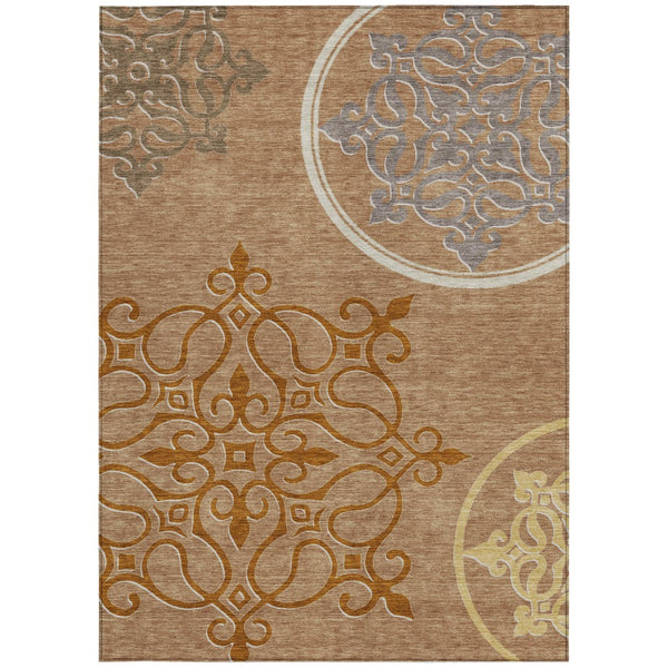 Homeroots 3' Artichoke Green Brown Ivory Floral Medallion Washable Area Rug For Indoor And Outdoor Spaces 9' X 12' Polyester 591403