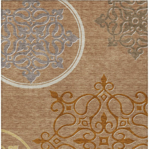 Homeroots 3' Artichoke Green Brown Ivory Floral Medallion Washable Area Rug For Indoor And Outdoor Spaces 10' X 14' Polyester 591404