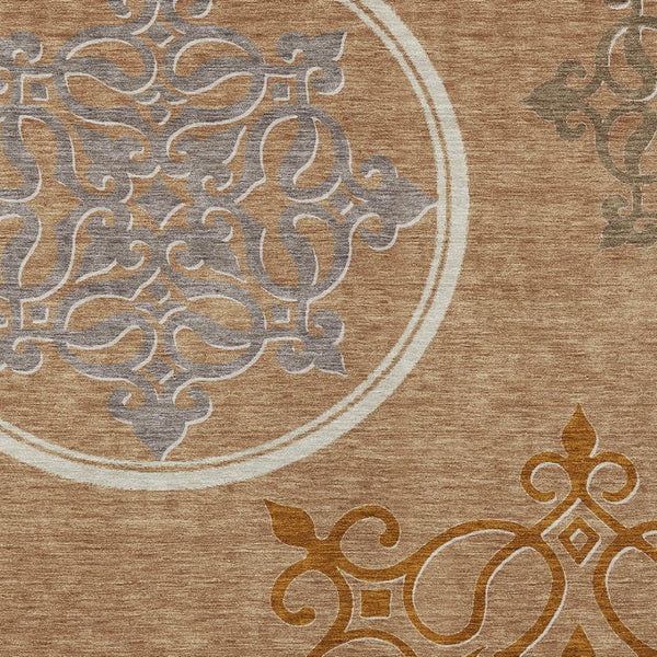 Homeroots 3' Artichoke Green Brown Ivory Floral Medallion Washable Area Rug For Indoor And Outdoor Spaces 10' X 14' Polyester 591404