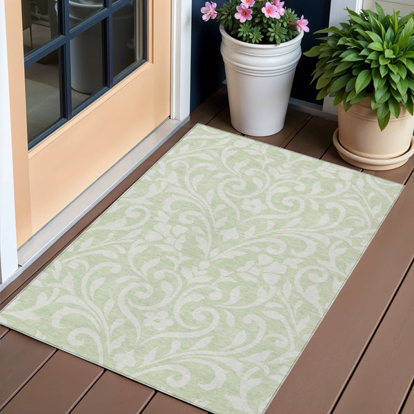 Homeroots 3' Artichoke Green Floral Indoor Outdoor Area Rug - Stylish, Washable, Stain Resistant, Durable Design 3' X 5' Polyester 591411