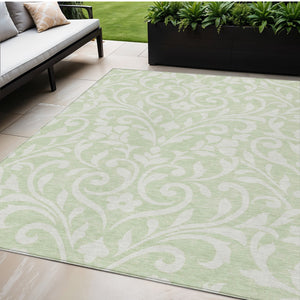 Homeroots 3' Artichoke Green Floral Indoor Outdoor Area Rug - Stylish, Washable, Stain Resistant, Durable Design 5' X 8' Polyester 591412