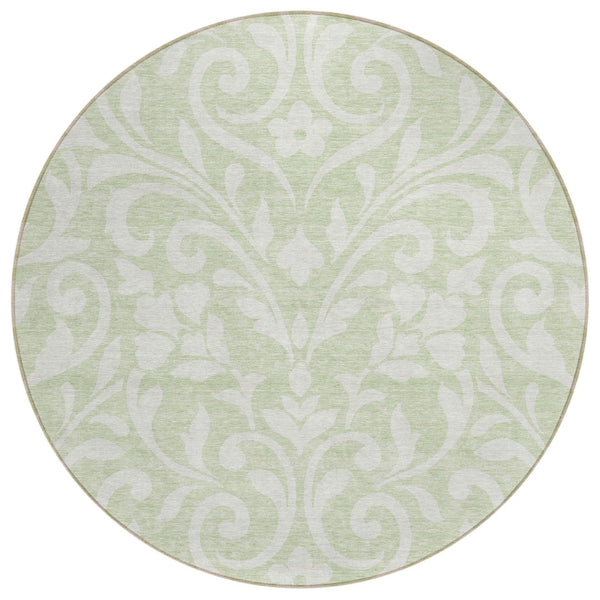 HomeRoots 5' Artichoke Green Floral Area Rug - Elegant, Washable, and Durable for Indoor & Outdoor Spaces 8' Round 591413