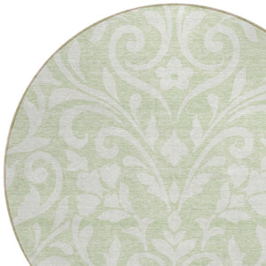 Homeroots 3' Artichoke Green Floral Indoor Outdoor Area Rug - Stylish, Washable, Stain Resistant, Durable Design 8' Round Polyester 591413