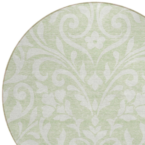 Homeroots 3' Artichoke Green Floral Indoor Outdoor Area Rug - Stylish, Washable, Stain Resistant, Durable Design 8' Round Polyester 591413