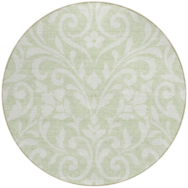Homeroots 3' Artichoke Green Floral Indoor Outdoor Area Rug - Stylish, Washable, Stain Resistant, Durable Design 8' Round Polyester 591413
