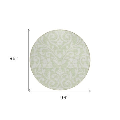 Homeroots 3' Artichoke Green Floral Indoor Outdoor Area Rug - Stylish, Washable, Stain Resistant, Durable Design 8' Round Polyester 591413