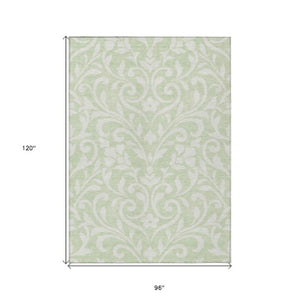 Homeroots 3' Artichoke Green Floral Indoor Outdoor Area Rug - Stylish, Washable, Stain Resistant, Durable Design 8' X 10' Polyester 591414