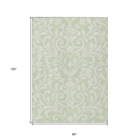 Homeroots 3' Artichoke Green Floral Indoor Outdoor Area Rug - Stylish, Washable, Stain Resistant, Durable Design 8' X 10' Polyester 591414