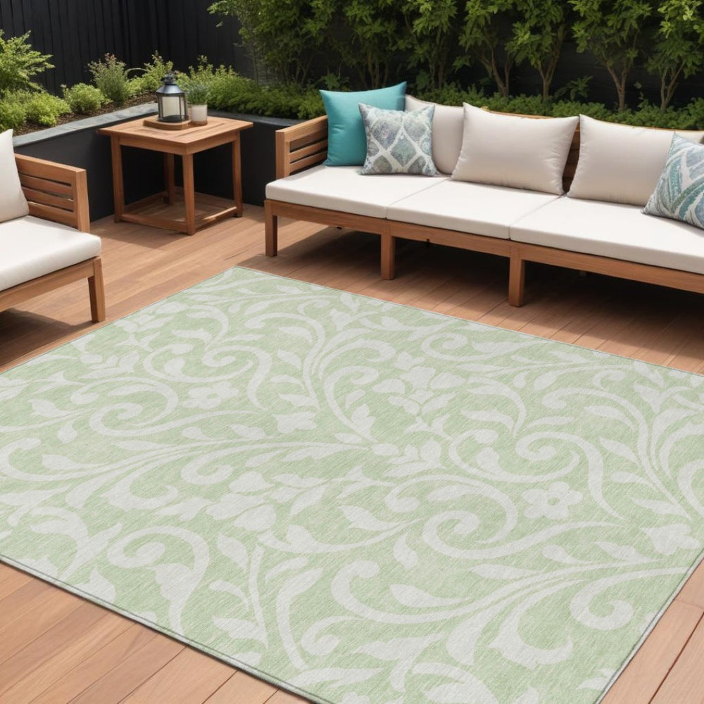 HomeRoots 5' Artichoke Green Floral Area Rug - Elegant, Washable, and Durable for Indoor & Outdoor Spaces 8' X 10' 591414