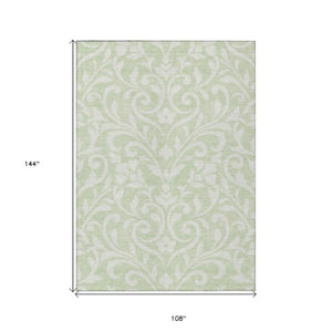 Homeroots 3' Artichoke Green Floral Indoor Outdoor Area Rug - Stylish, Washable, Stain Resistant, Durable Design 9' X 12' Polyester 591415