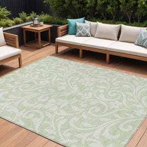 Homeroots 3' Artichoke Green Floral Indoor Outdoor Area Rug - Stylish, Washable, Stain Resistant, Durable Design 9' X 12' Polyester 591415