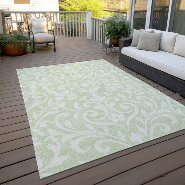 Homeroots 3' Artichoke Green Floral Indoor Outdoor Area Rug - Stylish, Washable, Stain Resistant, Durable Design 10' X 14' Polyester 591416