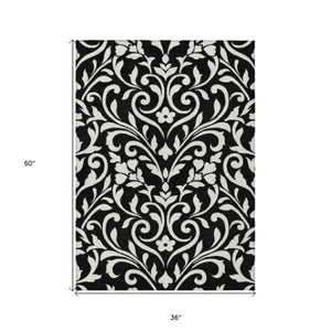 Homeroots 3' Artichoke Green Floral Indoor Outdoor Area Rug - Stylish, Washable, Stain Resistant, Durable Design 3' X 5' Polyester 591417