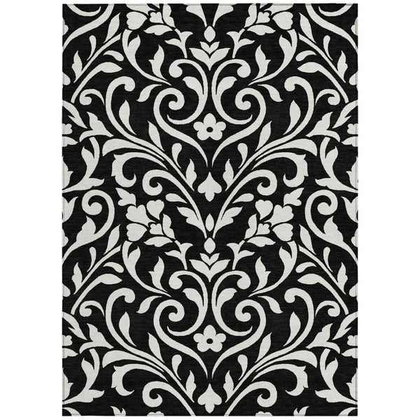 Homeroots 3' Artichoke Green Floral Indoor Outdoor Area Rug - Stylish, Washable, Stain Resistant, Durable Design 5' X 8' Polyester 591418