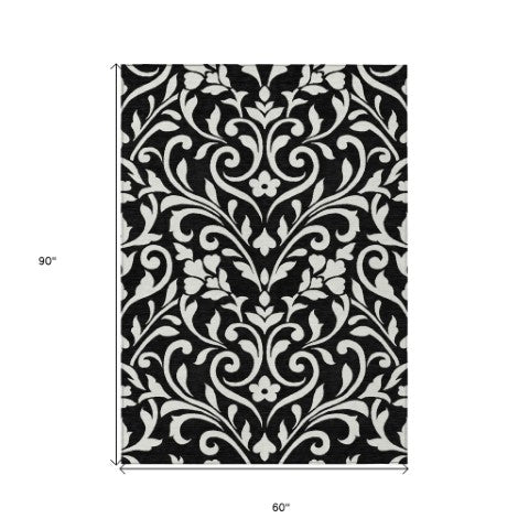 Homeroots 3' Artichoke Green Floral Indoor Outdoor Area Rug - Stylish, Washable, Stain Resistant, Durable Design 5' X 8' Polyester 591418