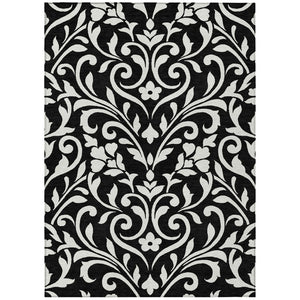 HomeRoots 9' Black and Ivory Floral Area Rug - Durable, Washable Design for Indoor and Outdoor High-Traffic Spaces 9' X 12' 591421