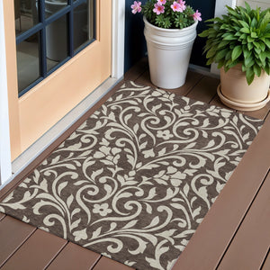 Homeroots 3' Artichoke Green Floral Indoor Outdoor Area Rug - Stylish, Washable, Stain Resistant, Durable Design 3' X 5' Polyester 591423