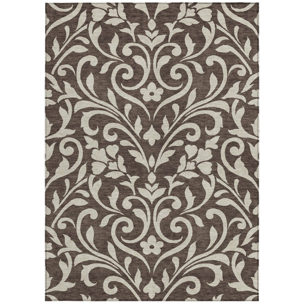 Homeroots 3' Artichoke Green Floral Indoor Outdoor Area Rug - Stylish, Washable, Stain Resistant, Durable Design 5' X 8' Polyester 591424