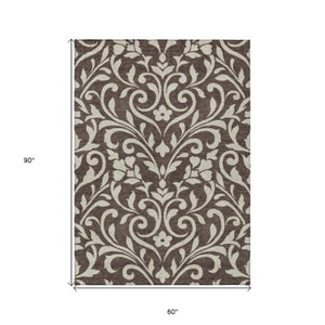 Homeroots 3' Artichoke Green Floral Indoor Outdoor Area Rug - Stylish, Washable, Stain Resistant, Durable Design 5' X 8' Polyester 591424