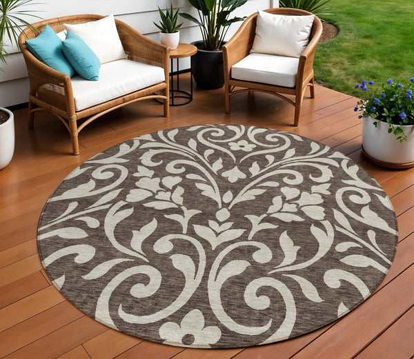 Homeroots 3' Artichoke Green Floral Indoor Outdoor Area Rug - Stylish, Washable, Stain Resistant, Durable Design 8' Round Polyester 591425