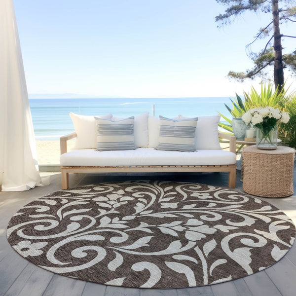 Homeroots 3' Artichoke Green Floral Indoor Outdoor Area Rug - Stylish, Washable, Stain Resistant, Durable Design 8' Round Polyester 591425