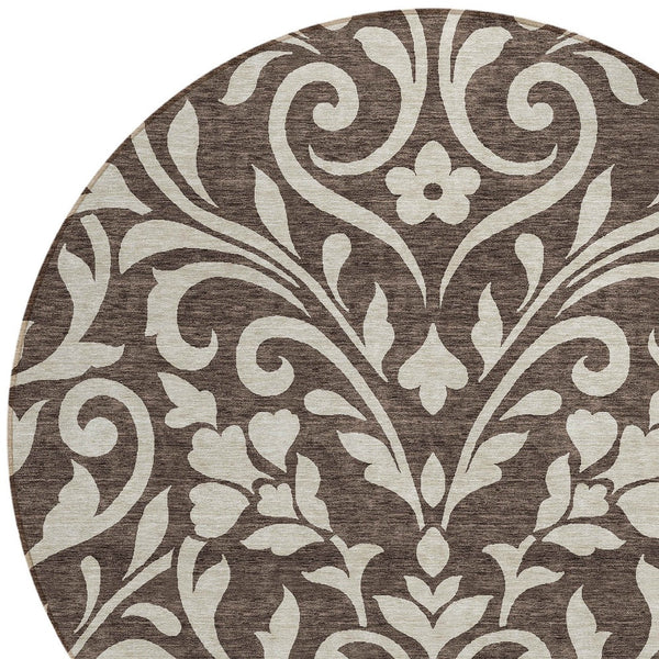 Homeroots 3' Artichoke Green Floral Indoor Outdoor Area Rug - Stylish, Washable, Stain Resistant, Durable Design 8' Round Polyester 591425