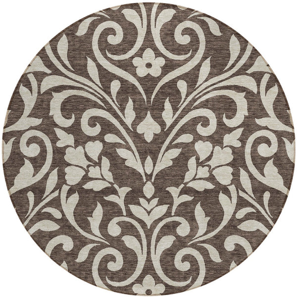 Homeroots 3' Artichoke Green Floral Indoor Outdoor Area Rug - Stylish, Washable, Stain Resistant, Durable Design 8' Round Polyester 591425