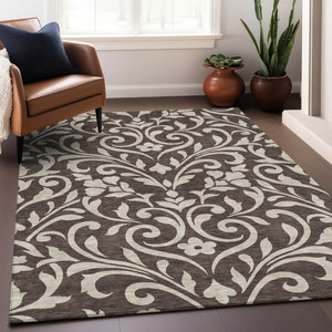 Homeroots 3' Artichoke Green Floral Indoor Outdoor Area Rug - Stylish, Washable, Stain Resistant, Durable Design 8' X 10' Polyester 591426