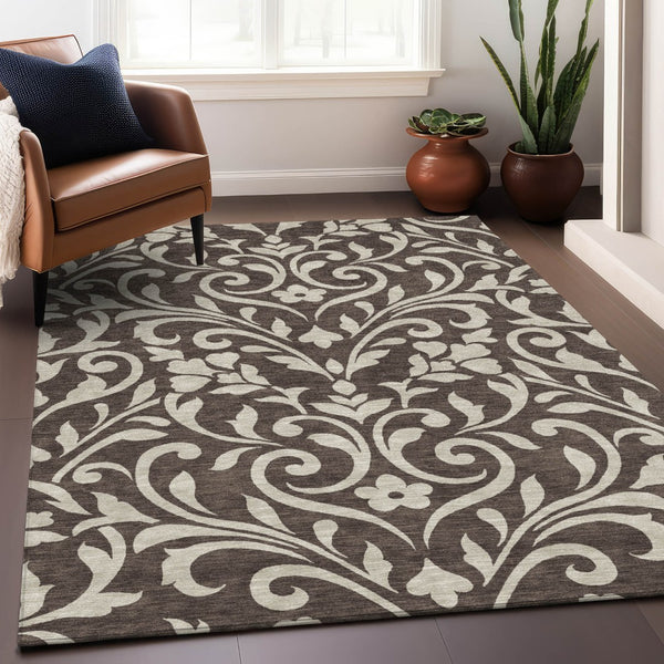 Homeroots 3' Artichoke Green Floral Indoor Outdoor Area Rug - Stylish, Washable, Stain Resistant, Durable Design 8' X 10' Polyester 591426