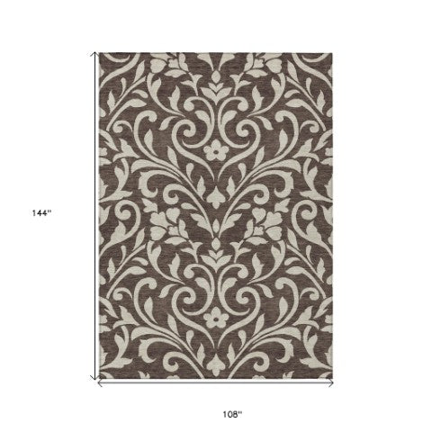 Homeroots 3' Artichoke Green Floral Indoor Outdoor Area Rug - Stylish, Washable, Stain Resistant, Durable Design 9' X 12' Polyester 591427