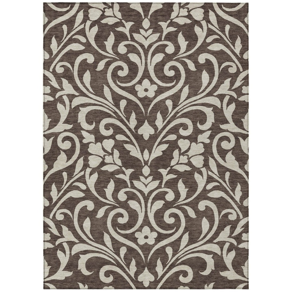 HomeRoots 9' Elegant Chocolate and Ivory Floral Area Rug for Indoor and Outdoor Spaces – Durable and Washable 9' X 12' 591427