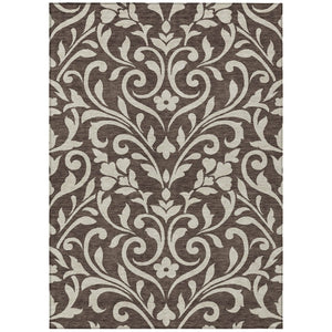 HomeRoots 9' Elegant Chocolate and Ivory Floral Area Rug for Indoor and Outdoor Spaces – Durable and Washable 9' X 12' 591427