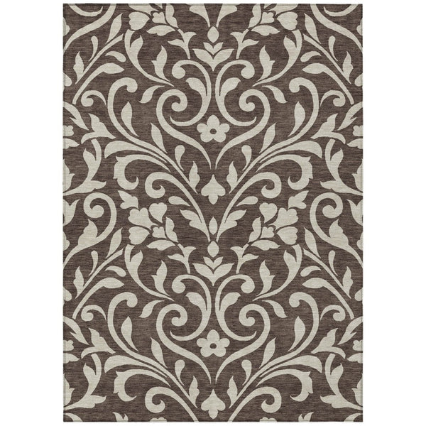 HomeRoots 9' Elegant Chocolate and Ivory Floral Area Rug for Indoor and Outdoor Spaces – Durable and Washable 9' X 12' 591427