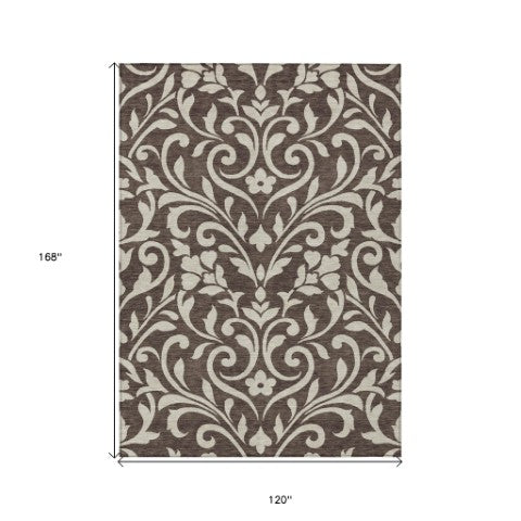 Homeroots 3' Artichoke Green Floral Indoor Outdoor Area Rug - Stylish, Washable, Stain Resistant, Durable Design 10' X 14' Polyester 591428