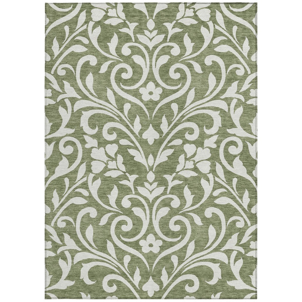 Homeroots 3' Artichoke Green Floral Indoor Outdoor Area Rug - Stylish, Washable, Stain Resistant, Durable Design 3' X 5' Polyester 591429