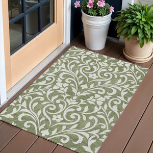 Homeroots 3' Artichoke Green Floral Indoor Outdoor Area Rug - Stylish, Washable, Stain Resistant, Durable Design 3' X 5' Polyester 591429