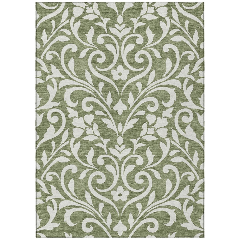 HomeRoots 5' Fern Green and Ivory Floral Area Rug - Durable, Washable Indoor/Outdoor Design for Any Space 5' X 8' 591430