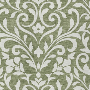 Homeroots 3' Artichoke Green Floral Indoor Outdoor Area Rug - Stylish, Washable, Stain Resistant, Durable Design 5' X 8' Polyester 591430