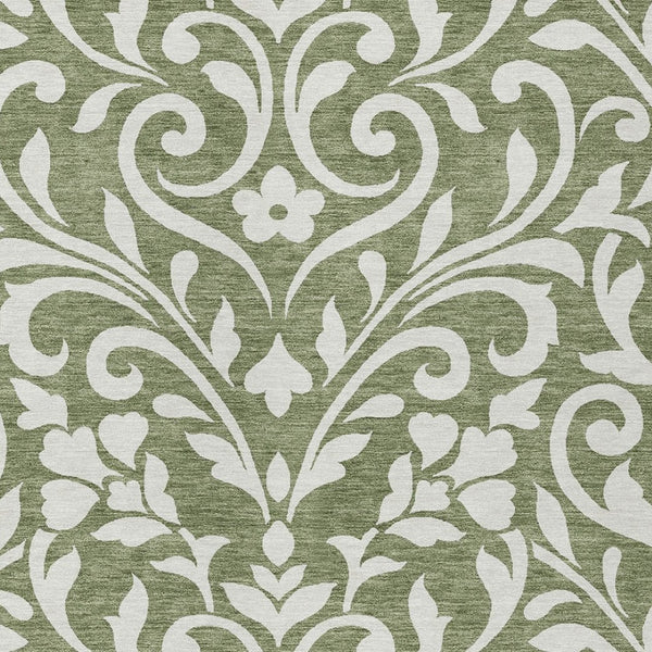 Homeroots 3' Artichoke Green Floral Indoor Outdoor Area Rug - Stylish, Washable, Stain Resistant, Durable Design 5' X 8' Polyester 591430