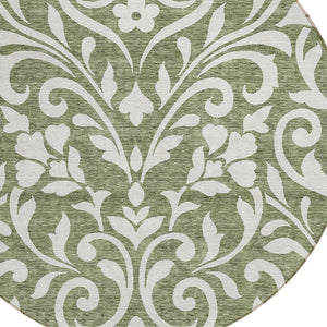 Homeroots 3' Artichoke Green Floral Indoor Outdoor Area Rug - Stylish, Washable, Stain Resistant, Durable Design 8' Round Polyester 591431