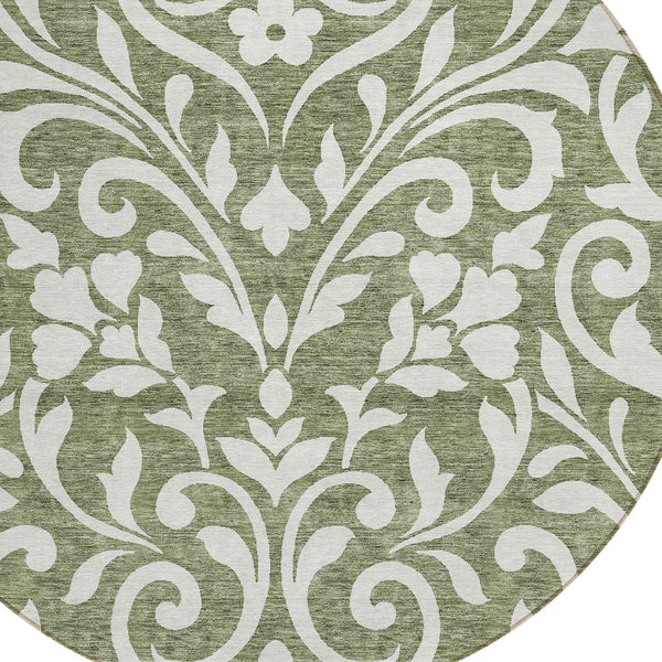 Homeroots 3' Artichoke Green Floral Indoor Outdoor Area Rug - Stylish, Washable, Stain Resistant, Durable Design 8' Round Polyester 591431