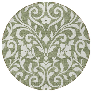 Homeroots 3' Artichoke Green Floral Indoor Outdoor Area Rug - Stylish, Washable, Stain Resistant, Durable Design 8' Round Polyester 591431