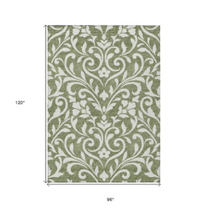 Homeroots 3' Artichoke Green Floral Indoor Outdoor Area Rug - Stylish, Washable, Stain Resistant, Durable Design 8' X 10' Polyester 591432