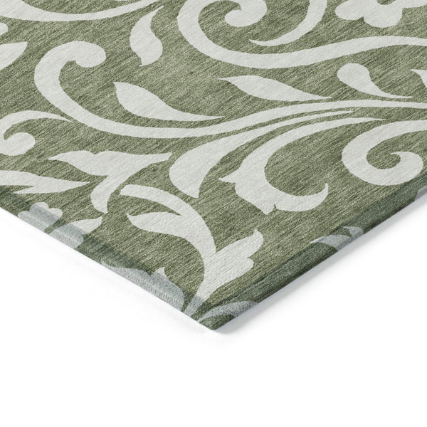 Homeroots 3' Artichoke Green Floral Indoor Outdoor Area Rug - Stylish, Washable, Stain Resistant, Durable Design 8' X 10' Polyester 591432