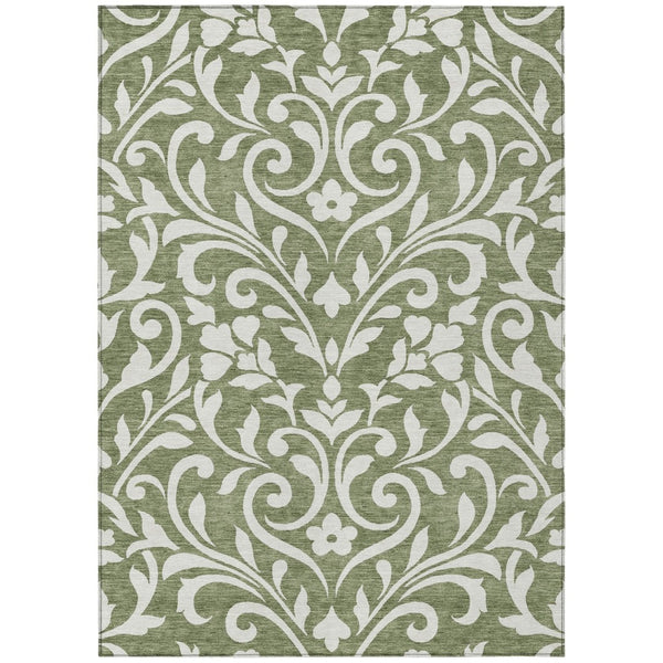 HomeRoots 9' Elegant Fern Green and Ivory Floral Area Rug – Stylish, Washable, Durable for Indoor & Outdoor Use 9' X 12' 591433