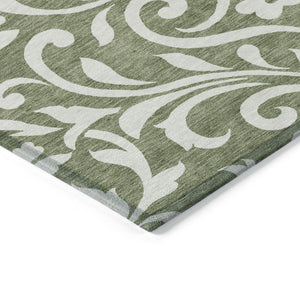 Homeroots 3' Artichoke Green Floral Indoor Outdoor Area Rug - Stylish, Washable, Stain Resistant, Durable Design 9' X 12' Polyester 591433