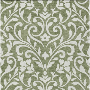 Homeroots 3' Artichoke Green Floral Indoor Outdoor Area Rug - Stylish, Washable, Stain Resistant, Durable Design 10' X 14' Polyester 591434