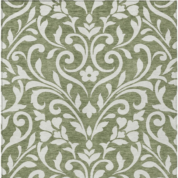 Homeroots 3' Artichoke Green Floral Indoor Outdoor Area Rug - Stylish, Washable, Stain Resistant, Durable Design 10' X 14' Polyester 591434