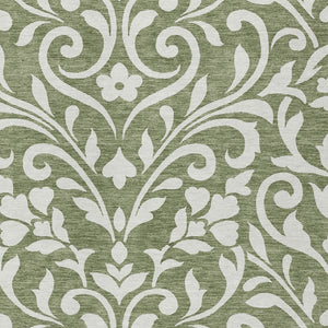 Homeroots 3' Artichoke Green Floral Indoor Outdoor Area Rug - Stylish, Washable, Stain Resistant, Durable Design 10' X 14' Polyester 591434